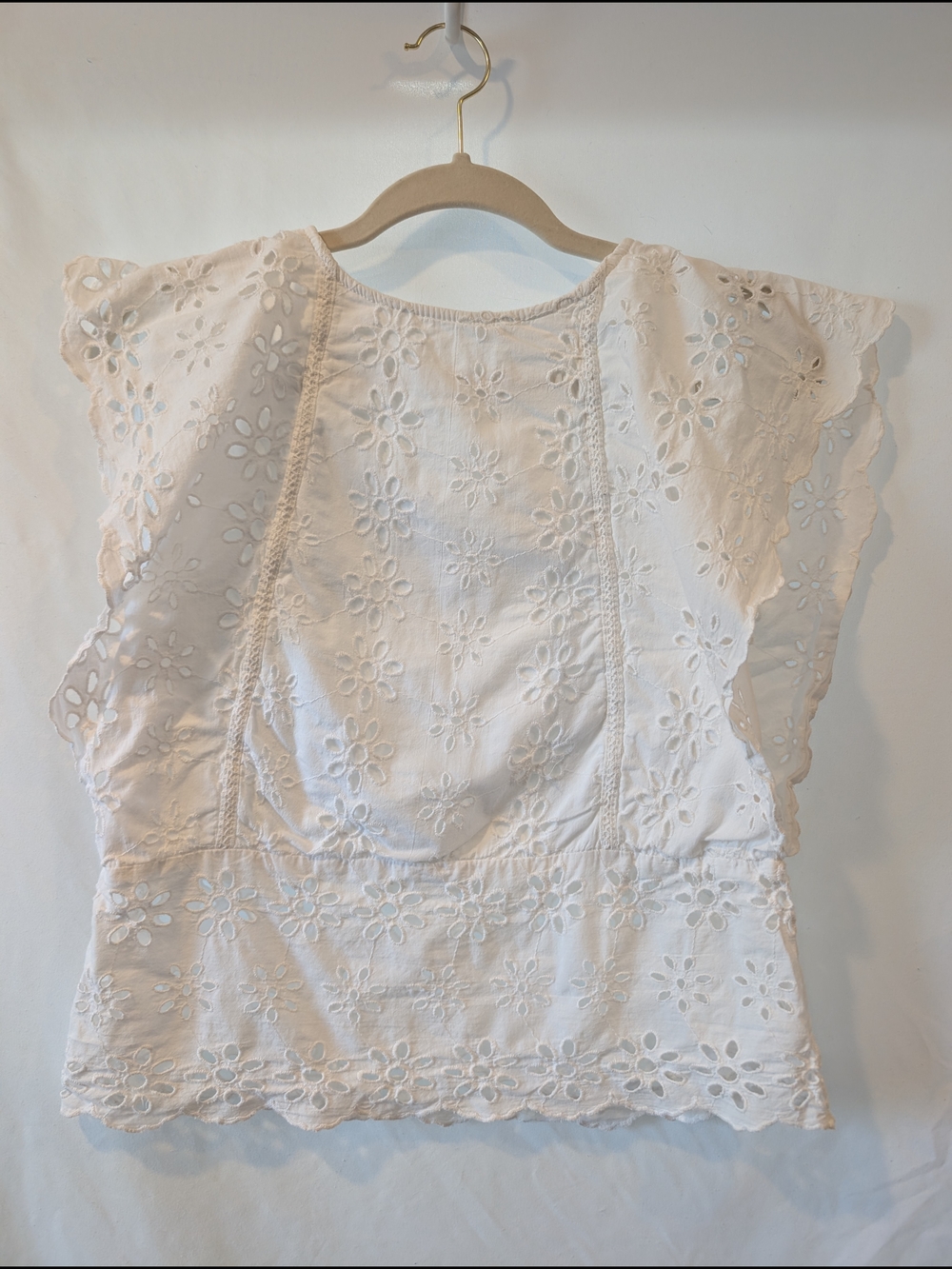Zara Kids White Eyelet Flutter Sleeve Summer Blouse 10
